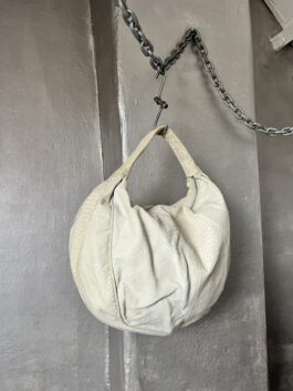 Vintage real leather shoulderbag with snakeskin creme