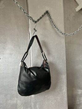 Vintage real leather shoulderbag with silver hardware dark brown