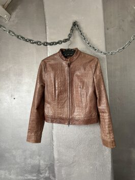 Vintage real leather racing jacket with crocodile skin brown