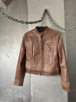 Vintage real leather racing jacket with crocodile skin brown