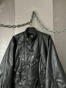 Vintage oversized real leather funnel neck bomber jacket black