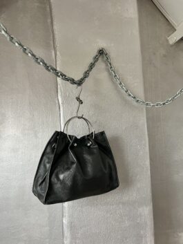 Vintage real leather handbag with silver hardware black