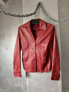 Vintage real leather racing jacket with crocodile skin red