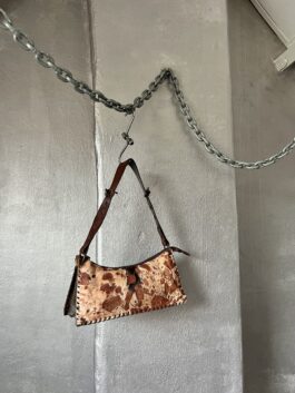 Vintage real leather shoulderbag with cowhide brown creme