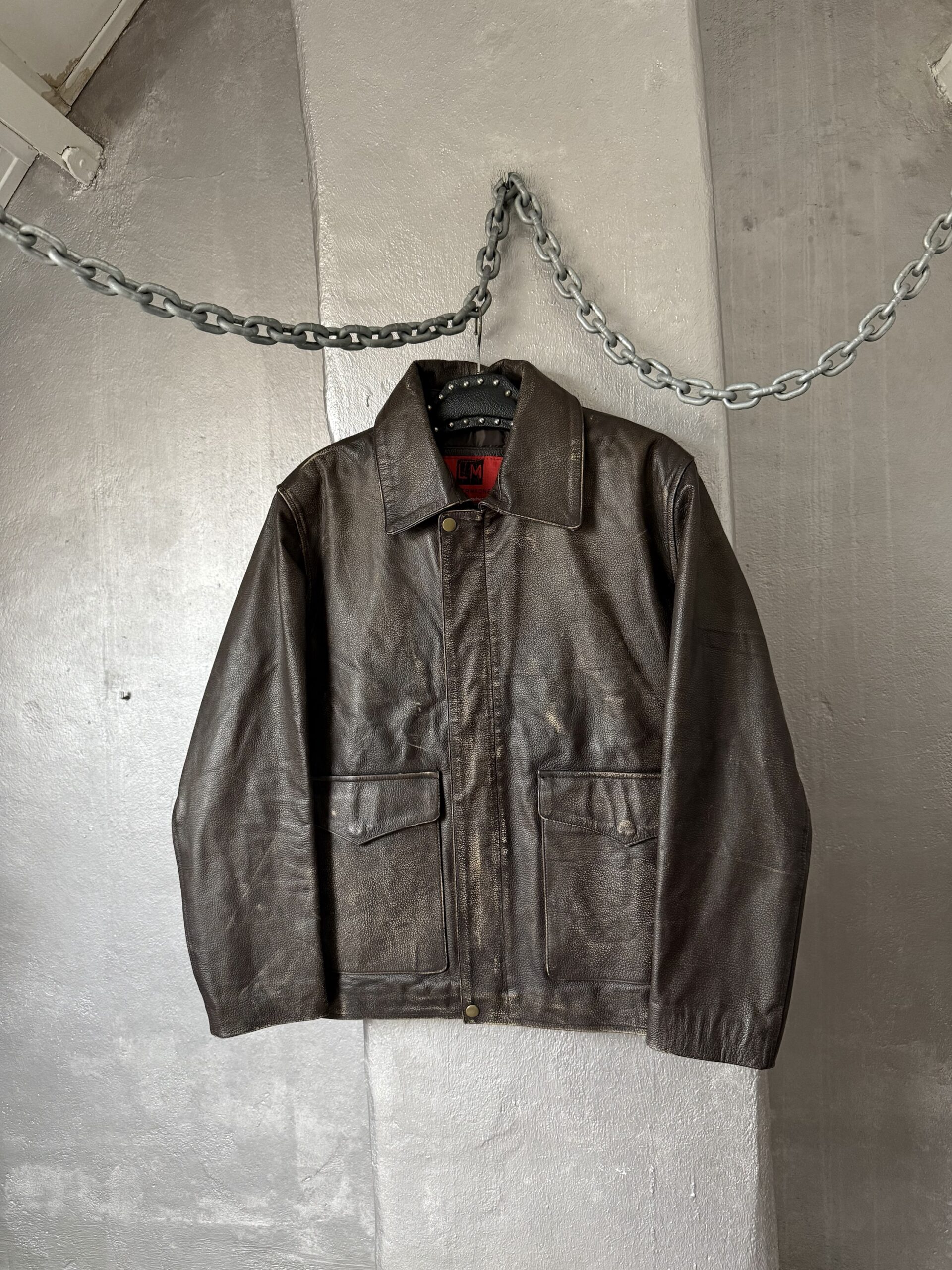 Vintage oversized real leather flying jacket washed brown - Image 3