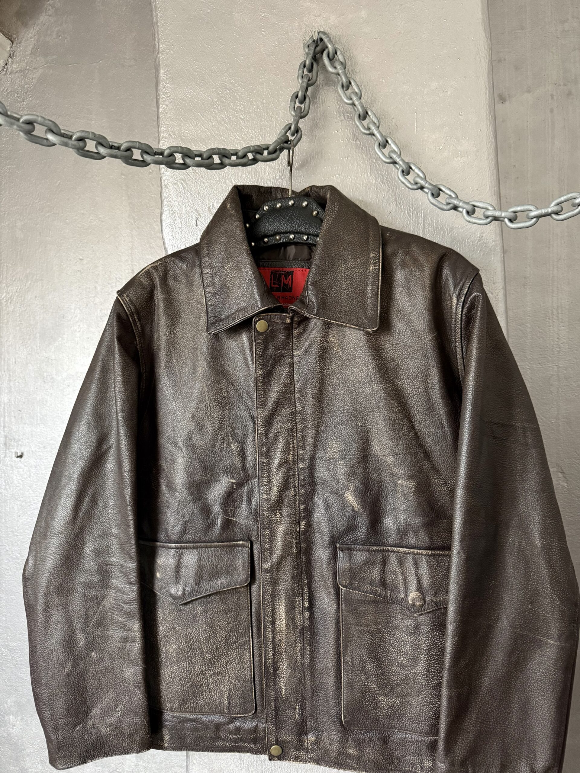 Vintage oversized real leather flying jacket washed brown - Image 5