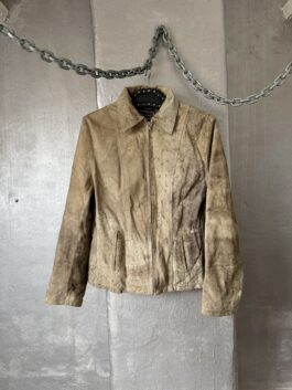 Vintage rough real leather racing jacket brown beige