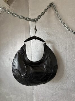 Vintage real leather shoulderbag black