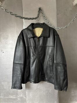 Vintage oversized real leather racing jacket black