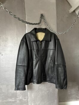 Vintage oversized real leather racing jacket black