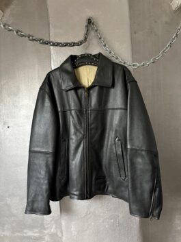 Vintage oversized real leather racing jacket black