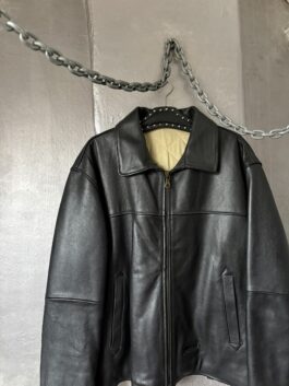 Vintage oversized real leather racing jacket black