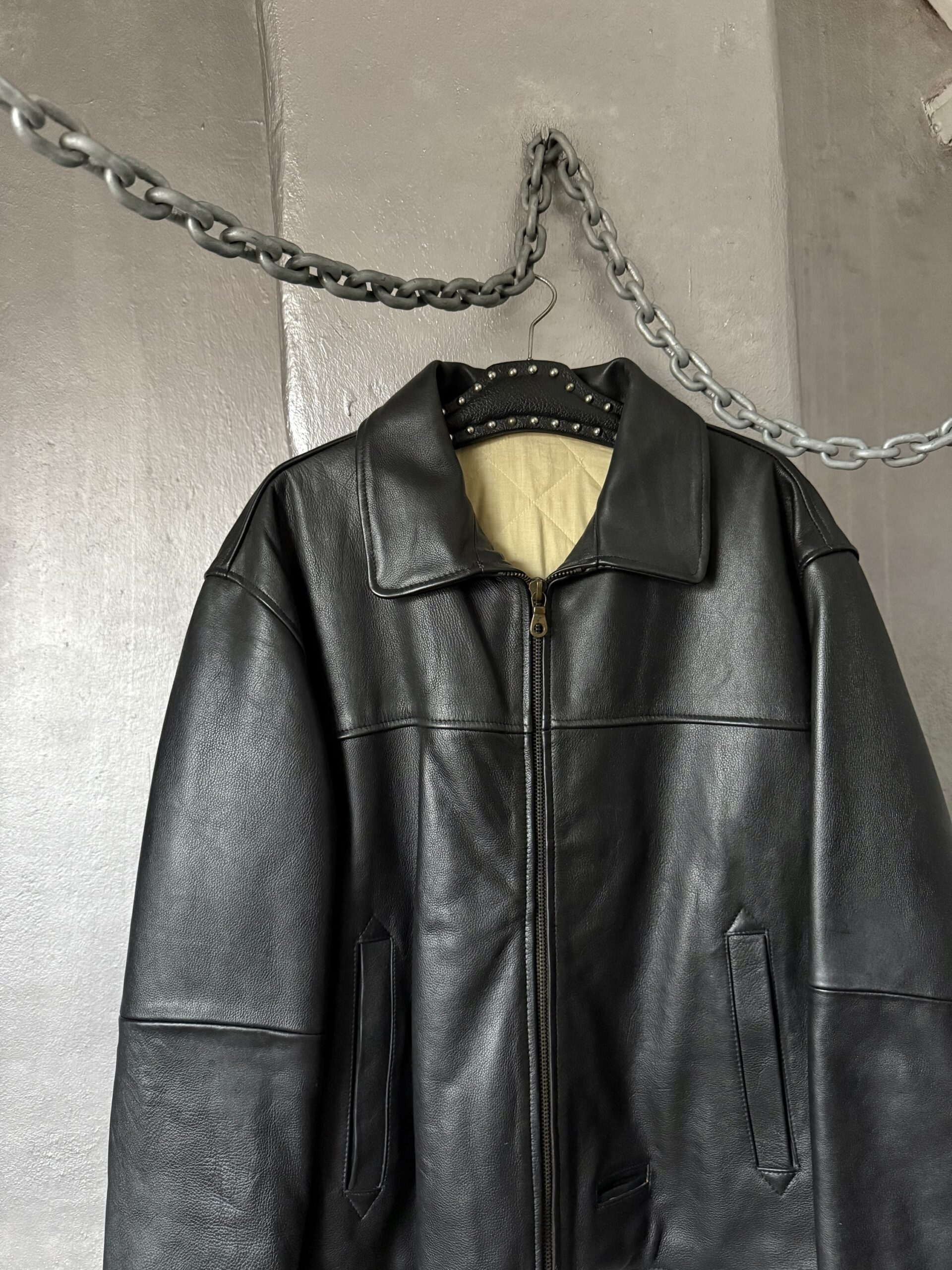 Vintage oversized real leather racing jacket black - Image 8