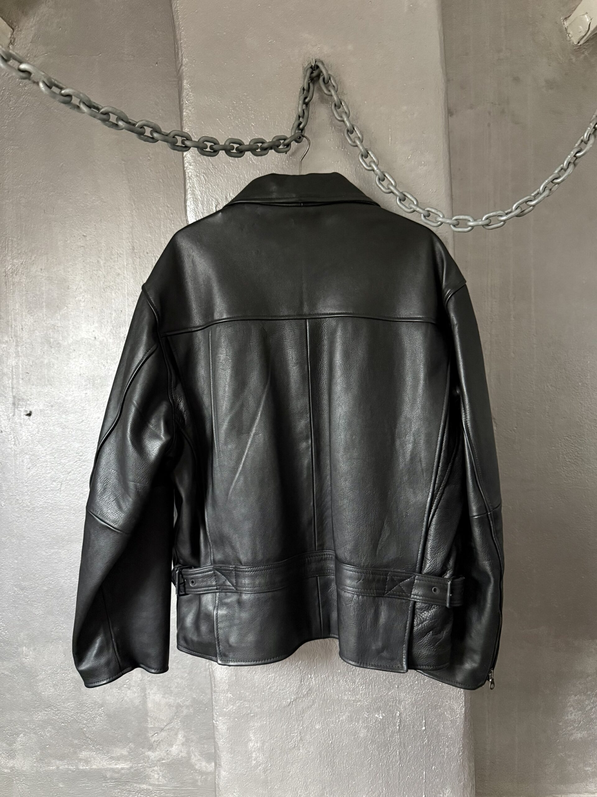 Vintage oversized real leather racing jacket black - Image 10