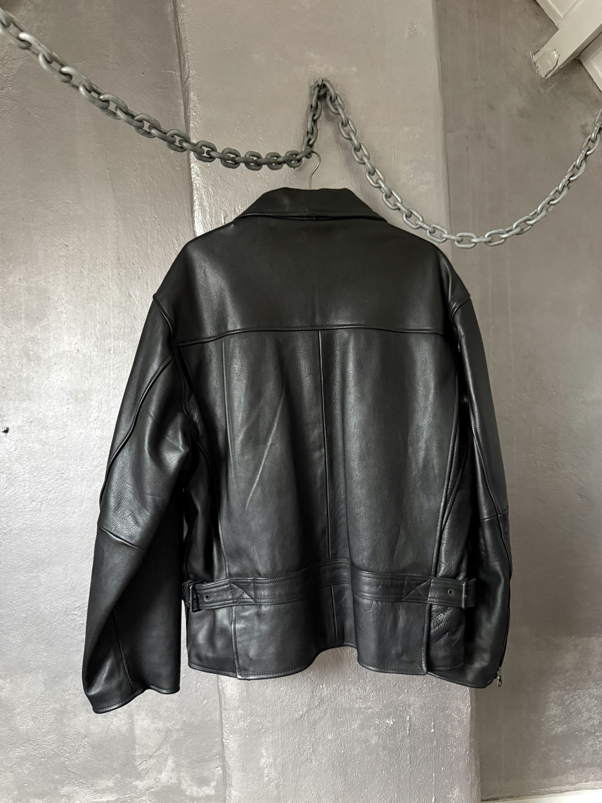 Vintage oversized real leather racing jacket black - Image 11