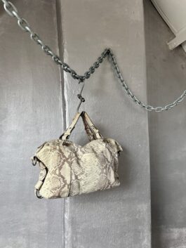 Vintage real leather handbag with python skin beige