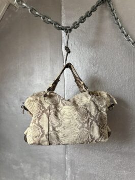Vintage real leather handbag with python skin beige