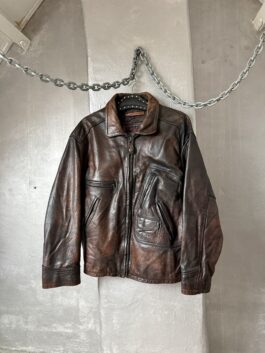 Vintage oversized real leather racing jacket washed brown