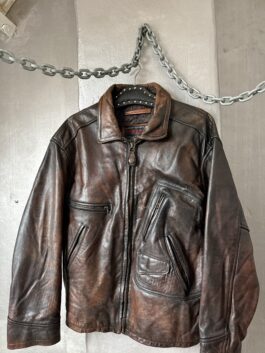 Vintage oversized real leather racing jacket washed brown
