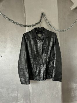Vintage real leather racing jacket with crocodile skin black
