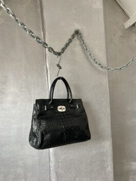 Vintage real leather handbag with crocodile skin black