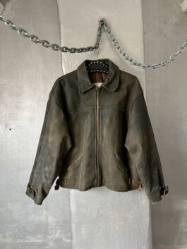 Vintage oversized rough real leather racing jacket washed brown