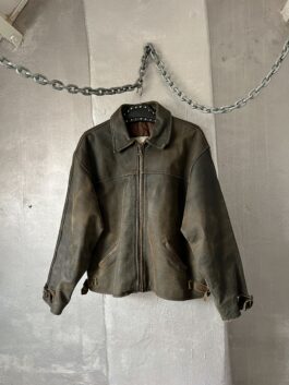 Vintage oversized rough real leather racing jacket washed brown