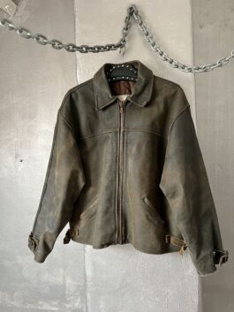 Vintage oversized rough real leather racing jacket washed brown