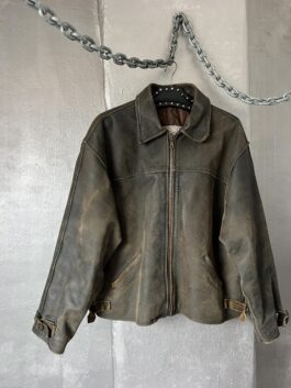 Vintage oversized rough real leather racing jacket washed brown