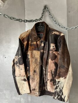 Vintage real leather racing jacket with cowhide brown