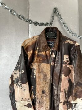 Vintage real leather racing jacket with cowhide brown