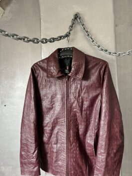 Vintage real leather racing jacket with crocodile skin burgundy