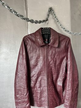 Vintage real leather racing jacket with crocodile skin burgundy