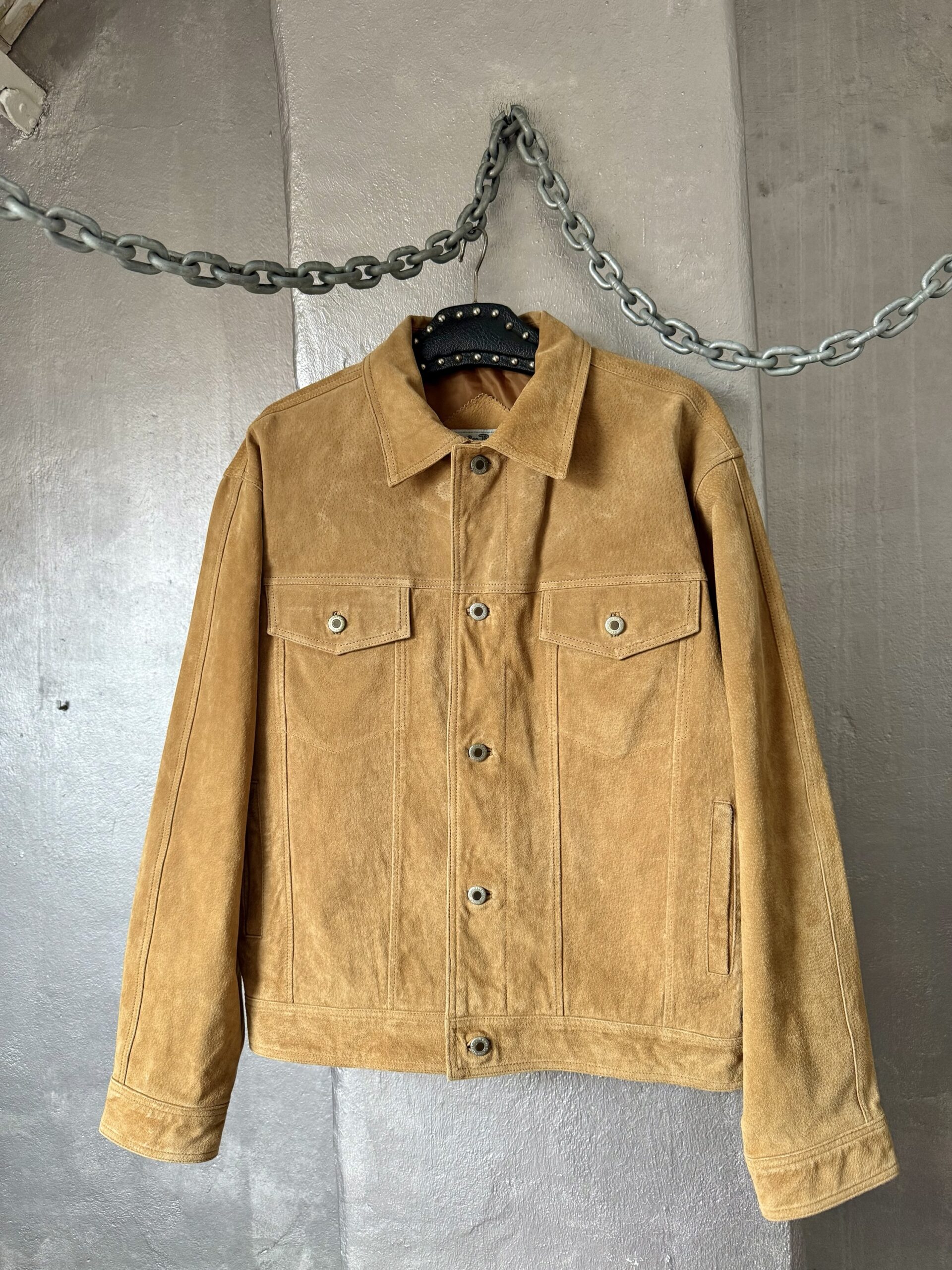 Vintage oversized real leather suede jacket beige brown - Image 4