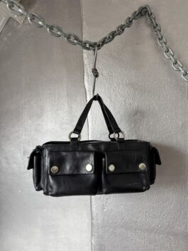 Vintage real leather handbag with silver hardware black