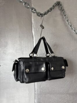 Vintage real leather handbag with silver hardware black