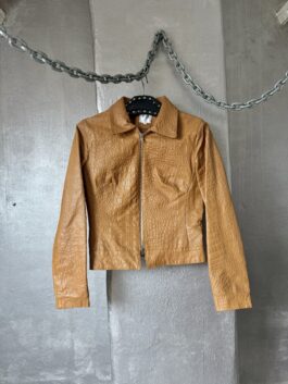 Vintage real leather racing jacket with crocodile skin brown