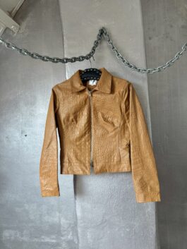 Vintage real leather racing jacket with crocodile skin brown