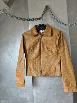 Vintage real leather racing jacket with crocodile skin brown