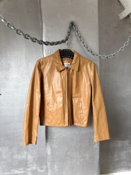 Vintage real leather racing jacket beige cognac