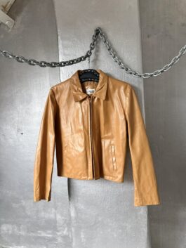 Vintage real leather racing jacket beige cognac