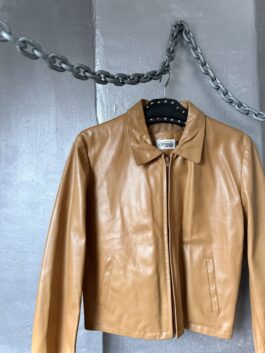 Vintage real leather racing jacket beige cognac