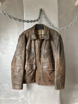 Vintage oversized real leather flying jacket washed brown