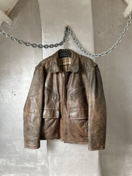 Vintage oversized real leather flying jacket washed brown