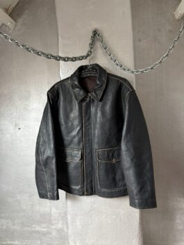 Vintage oversized real leather flying jacket washed dark brown