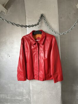 Vintage oversized real leather racing jacket red