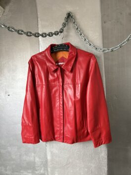Vintage oversized real leather racing jacket red