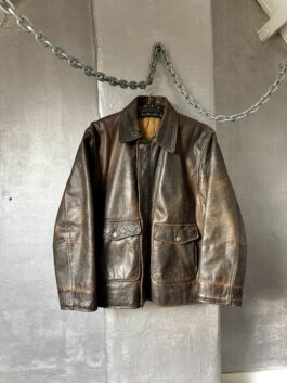 Vintage oversized real leather flying jacket washed brown