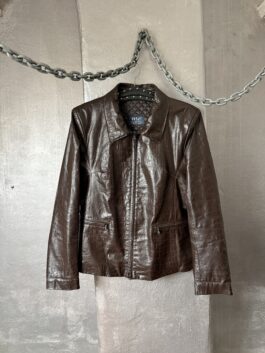 Vintage real leather racing jacket with crocodile skin dark brown