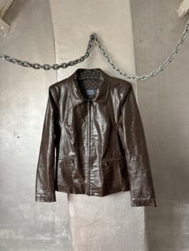 Vintage real leather racing jacket with crocodile skin dark brown